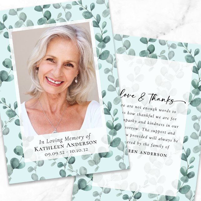 Tarjeta De Agradecimiento Memorial conmemorativo del funeral de Eucalyptus P (Subido por el creador)