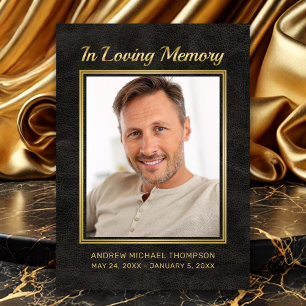 Tarjeta De Agradecimiento Memorial cuero negro con simpatía por la foto del