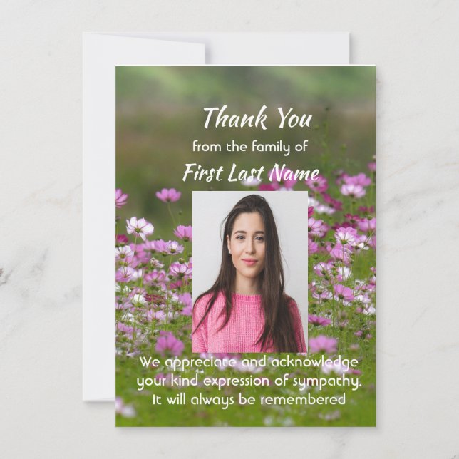 Tarjeta De Agradecimiento Memorial Custom Cosmos Garden Flowers Thank you (Anverso)