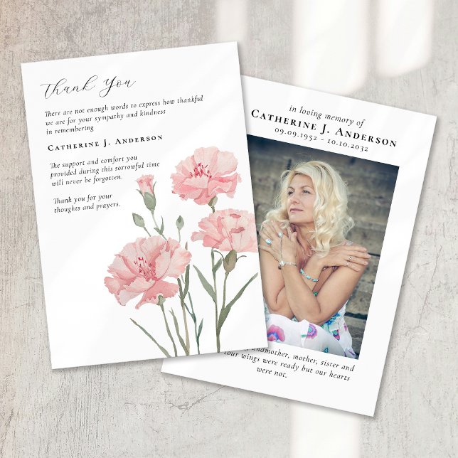 Tarjeta De Agradecimiento Memorial de Carnations Floral Photo Sympathy (Subido por el creador)