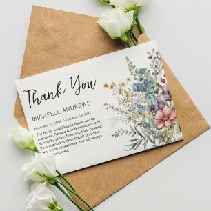 Tarjeta de agradecimiento memorial de flores silve