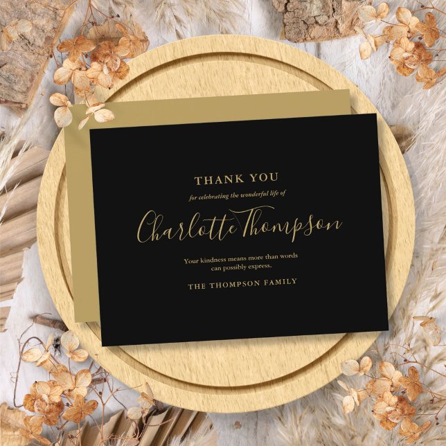 Tarjeta de agradecimiento memorial de funeral de o (Elegant Gold Funeral Memorial Thank You Card)