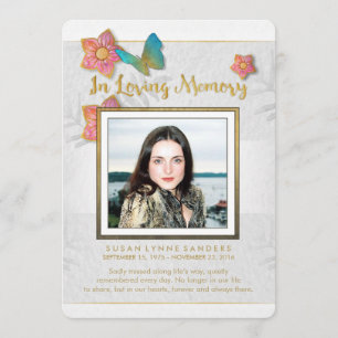 Tarjeta De Agradecimiento Memorial de la Mariposa Gris y Oro Blanco Gracias