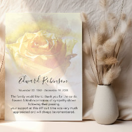 Tarjeta de agradecimiento memorial de rosa amarill
