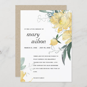 TARJETA DE AGRADECIMIENTO MEMORIAL DE SÍNTOMA FLORAL VERDE LIMPIA AMARILLA