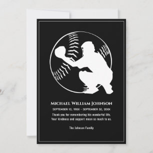 Tarjeta De Agradecimiento Memorial del Funeral Catcher del Béisbol - Blanco 