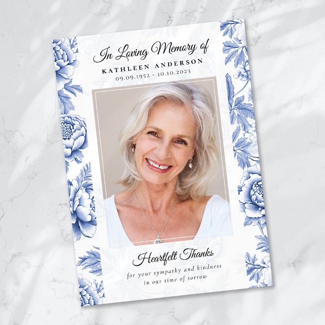 Tarjeta De Agradecimiento Memorial del funeral de Blue Toile Photo Keepsake (Subido por el creador)