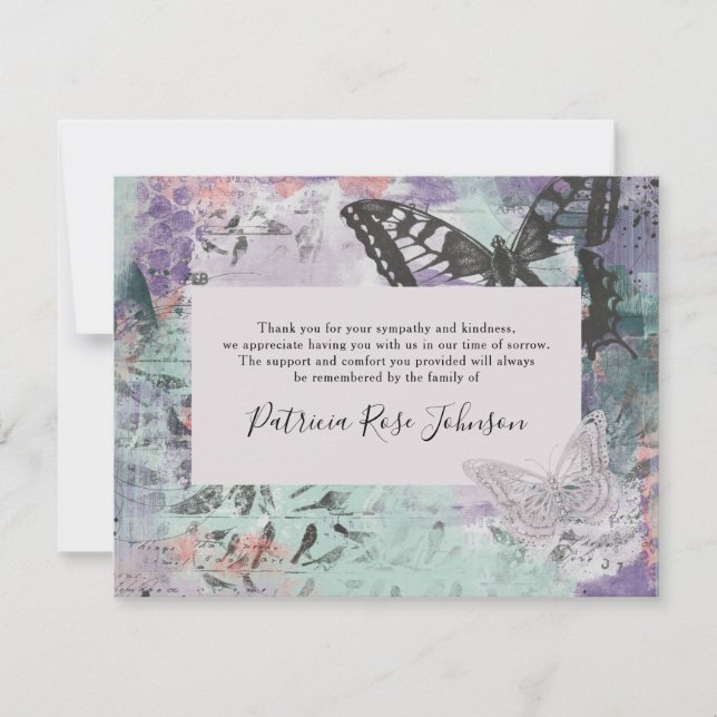 Tarjeta De Agradecimiento Memorial del funeral de la Mariposa Creativa Graci (Anverso)