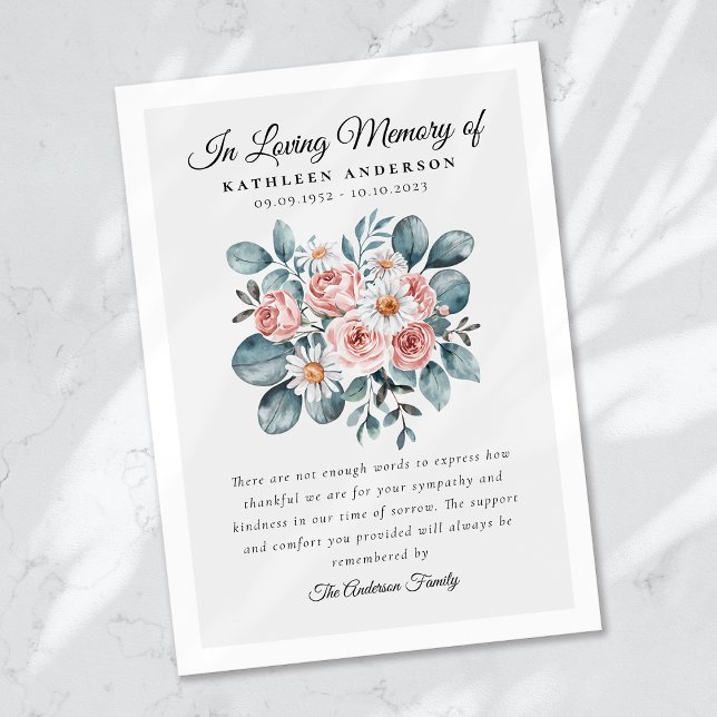 Tarjeta De Agradecimiento Memorial del funeral floral Boho Eucalyptus (Subido por el creador)