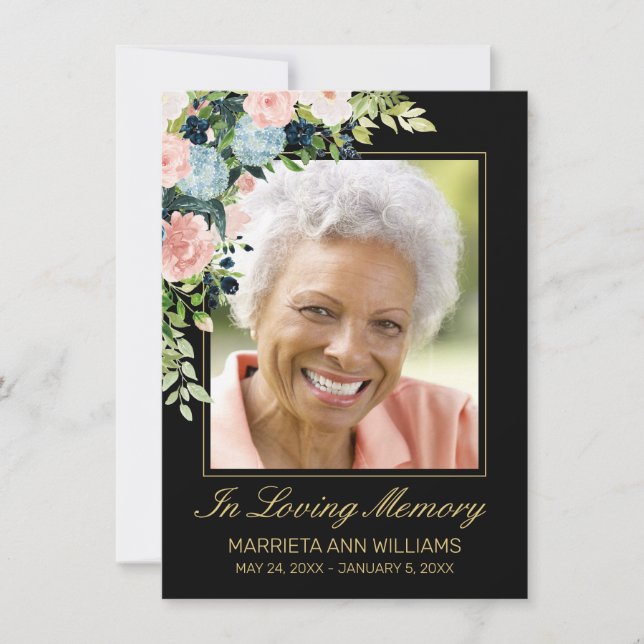 Tarjeta De Agradecimiento Memorial Elegante foto floral rosa rosa negro rosa (Anverso)