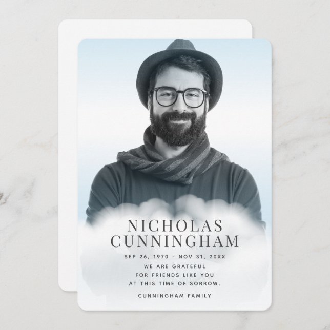 Tarjeta De Agradecimiento Memorial en las nubes moderna clásica fotografía s (Anverso / Reverso)