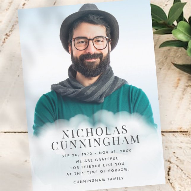 Tarjeta De Agradecimiento Memorial en las nubes moderna clásica fotografía s (Subido por el creador)