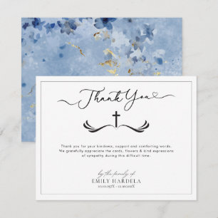 Tarjeta de agradecimiento memorial floral azul dor