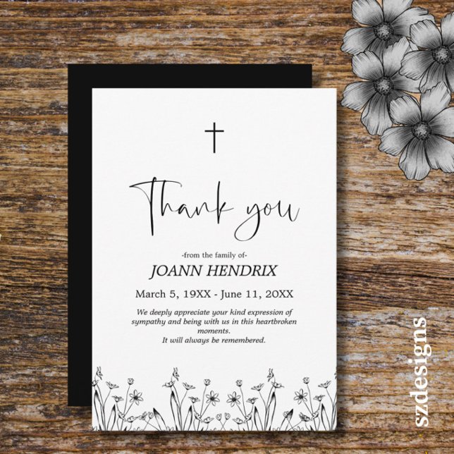 Tarjeta de agradecimiento memorial floral negra ec (Subido por el creador)