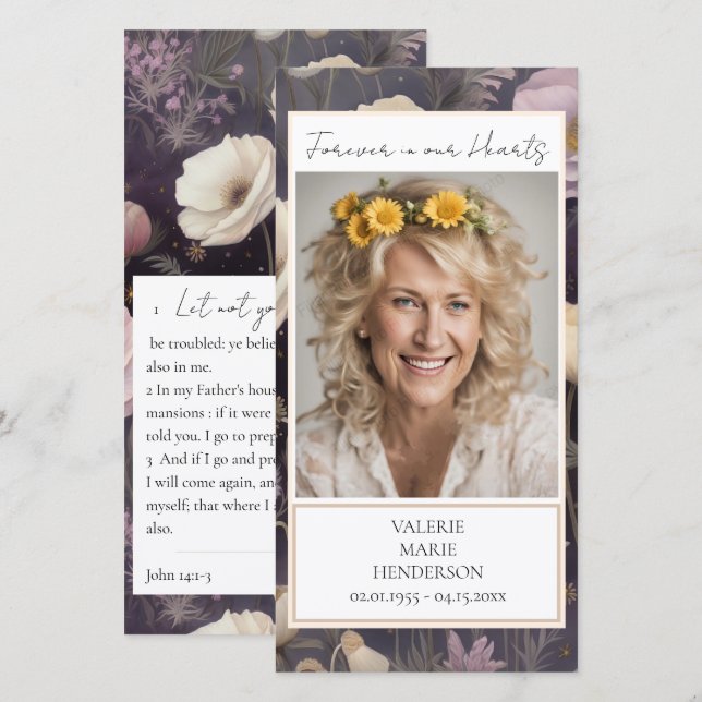 Tarjeta De Agradecimiento Memorial Floral Photo Funeral Keepsake (Anverso / Reverso)