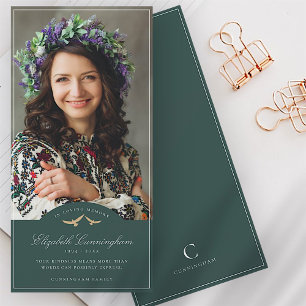 Tarjeta De Agradecimiento Memorial Funeral Birds Classic Monogram Photo