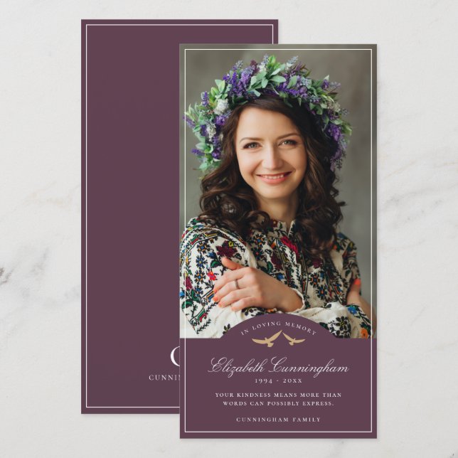 Tarjeta De Agradecimiento Memorial Funeral Birds Classic Monogram Photo (Anverso / Reverso)