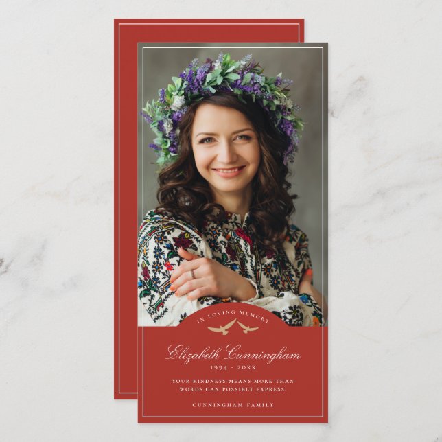 Tarjeta De Agradecimiento Memorial Funeral Birds Classic Monogram Photo (Anverso / Reverso)