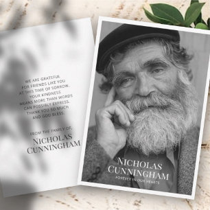 Tarjeta De Agradecimiento Memorial Funeral Classic Simple Photo and Message