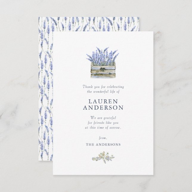 Tarjeta De Agradecimiento Memorial Funeral Country Rustic Lavender Florals (Anverso / Reverso)