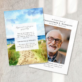 Tarjeta De Agradecimiento Memorial funeral de Watercolor Beach Photo Sympath