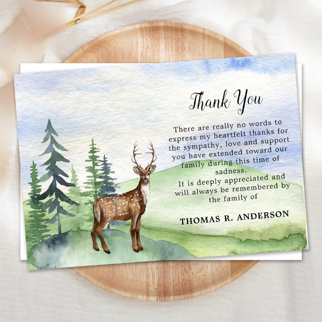 Tarjeta De Agradecimiento Memorial Funeral Deer Woodland Sympathy (Subido por el creador)