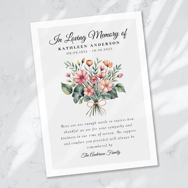 Tarjeta De Agradecimiento Memorial Funeral Floral Boho (Subido por el creador)