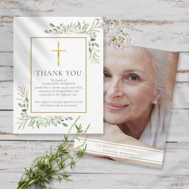 Tarjeta De Agradecimiento Memorial funeral Greenery Foto Cristiana (Subido por el creador)