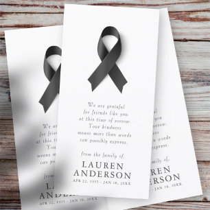 Tarjeta De Agradecimiento Memorial Funeral Modern Simple Chic Black Ribbon
