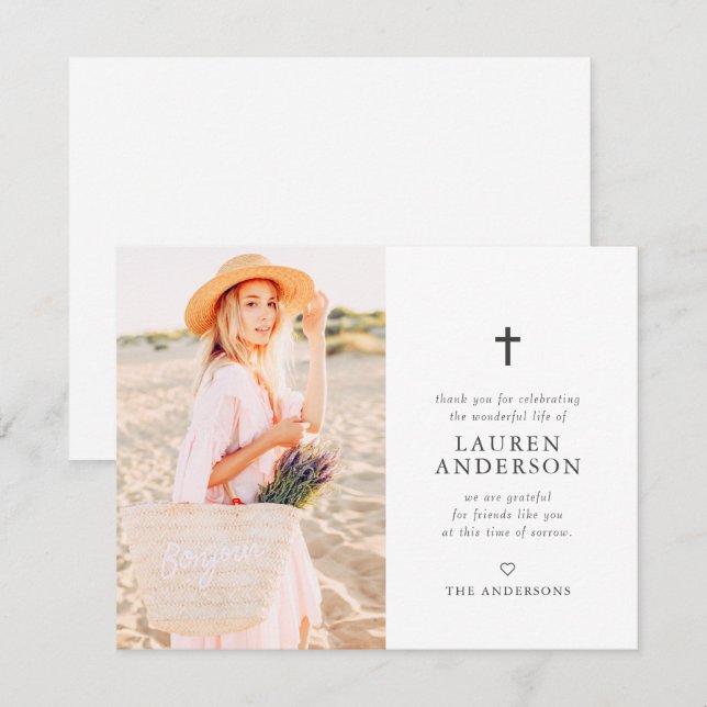 Tarjeta De Agradecimiento Memorial Funeral Moderno de Moda Simple Cruz (Anverso / Reverso)