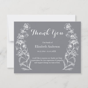 Tarjeta De Agradecimiento Memorial funeral moderno Gris floral