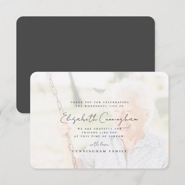 Tarjeta De Agradecimiento Memorial Funeral Moderno Sencillo y Elegante Foto (Anverso / Reverso)