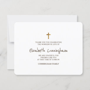 Tarjeta De Agradecimiento Memorial Funeral moderno Simple Gold Cross