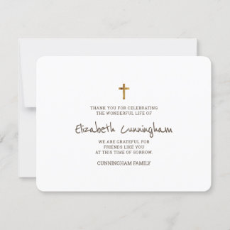 Tarjeta De Agradecimiento Memorial Funeral moderno Simple Gold Cross