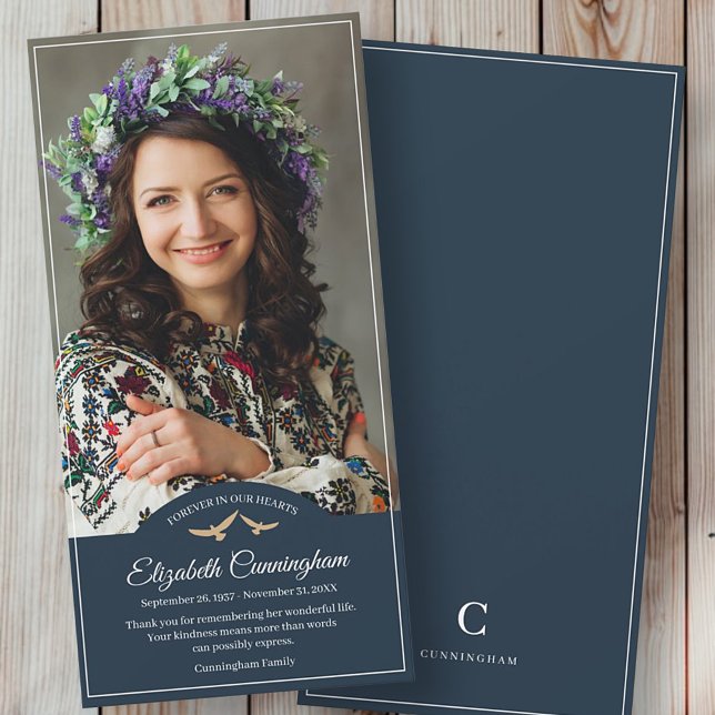 Tarjeta De Agradecimiento Memorial Funeral Monograma Aves Clásica Foto (Subido por el creador)