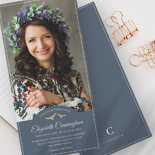 Tarjeta De Agradecimiento Memorial Funeral Monograma Aves Clásica Foto