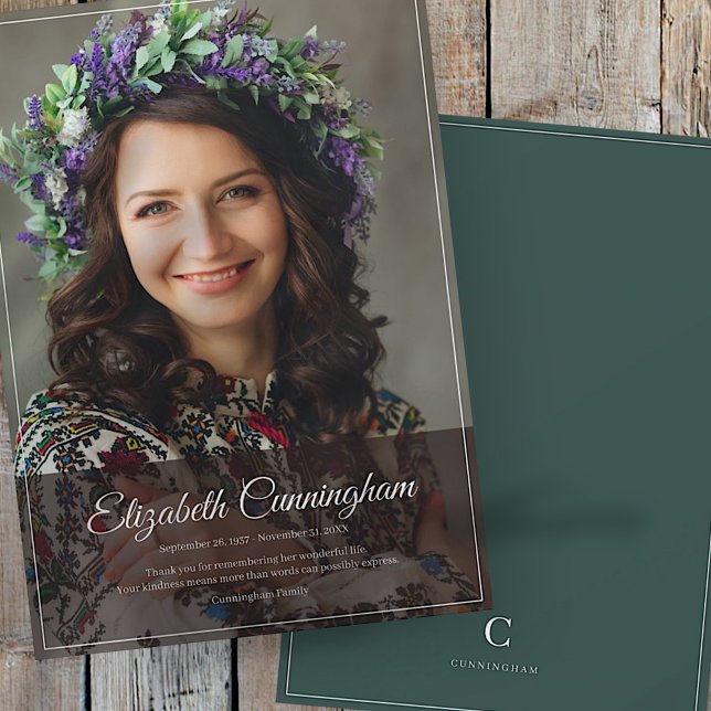 Tarjeta De Agradecimiento Memorial Funeral Monograma moderno Foto clásica (Subido por el creador)