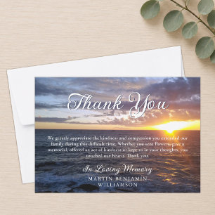 Tarjeta De Agradecimiento Memorial Funeral Puesta de Sol Playa del Océano Gr