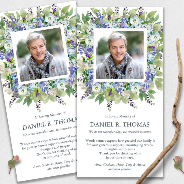 Tarjeta De Agradecimiento Memorial Funeral Purple Florals Gracias Cartas (funeral thank you cards, bereavement, elegant, simple, celebration of life, sympathy card)