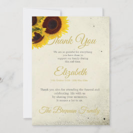 Tarjeta De Agradecimiento Memorial funeral Rústico del Girasol Gracias