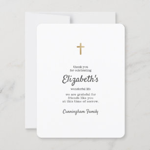 Tarjeta De Agradecimiento Memorial Funeral Simple Gold Cross