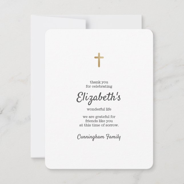 Tarjeta De Agradecimiento Memorial Funeral Simple Gold Cross (Anverso)