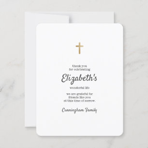 Tarjeta De Agradecimiento Memorial Funeral Simple Gold Cross