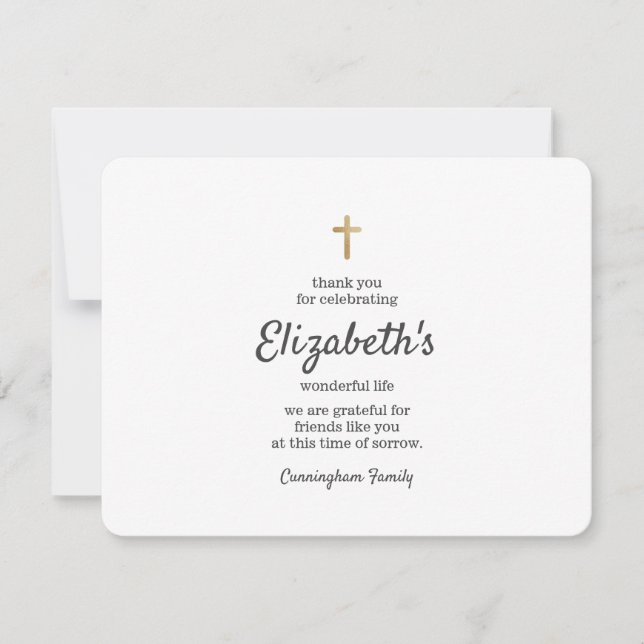 Tarjeta De Agradecimiento Memorial Funeral Simple Gold Cross (Anverso)