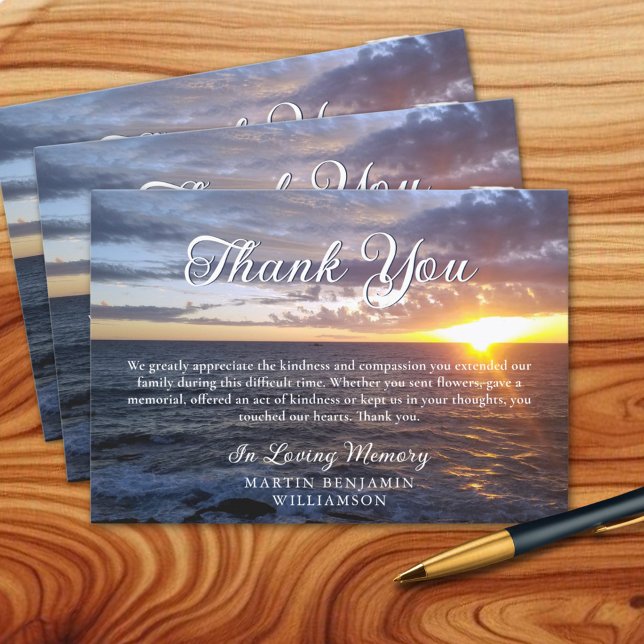 Tarjeta De Agradecimiento Memorial funeral Sunset Ocean Beach Gracias (Subido por el creador)