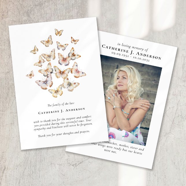 Tarjeta De Agradecimiento Memorial funerario de Butterflies Photo Sympathy (Subido por el creador)