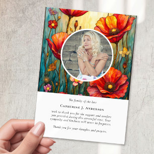 Tarjeta De Agradecimiento Memorial funerario de Fotografía de Poppies Rojos