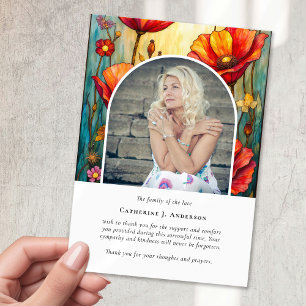 Tarjeta De Agradecimiento Memorial funerario de Fotografía de Poppies Rojos