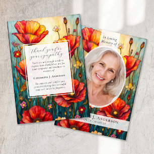 Tarjeta De Agradecimiento Memorial funerario de Fotografía de Poppies Rojos