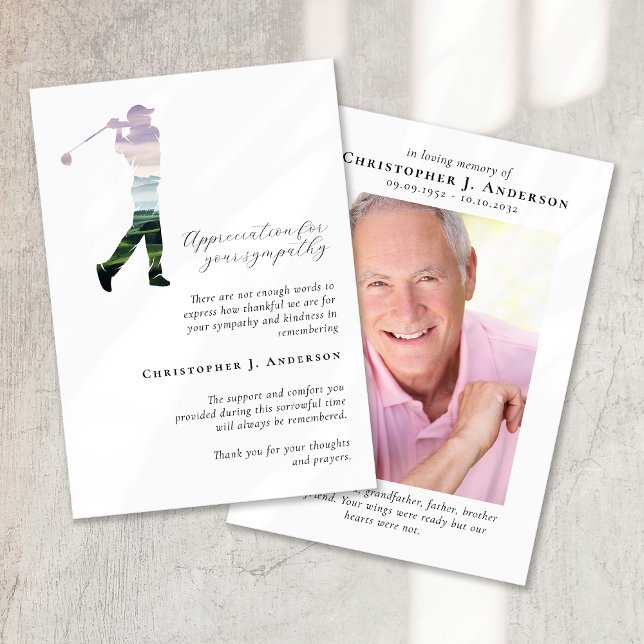 Tarjeta De Agradecimiento Memorial funerario de Golfer Photo Sympathy (Subido por el creador)